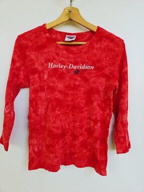 Vintage Y2K Harley Davidson Women’s Acid Wash Red Top Size Medium